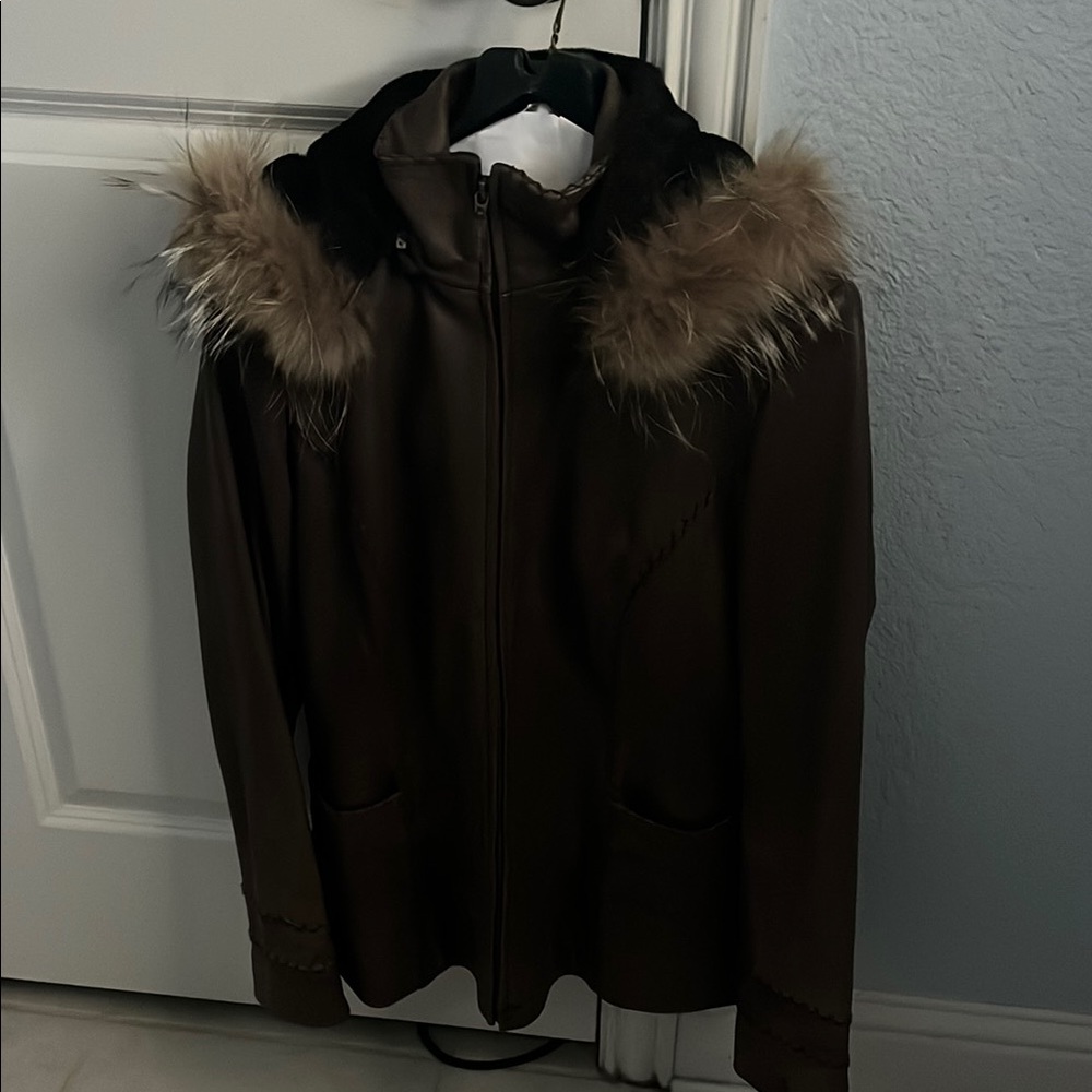 Women's Brown Fur-Trimmed Jacket